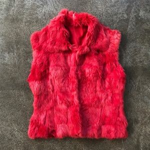 Vintage Red Fur Sleeveless Vest Size XS